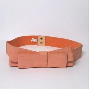 Women's Rose Pink PU Leather Bow Design Elastic Mid-Waist Belt